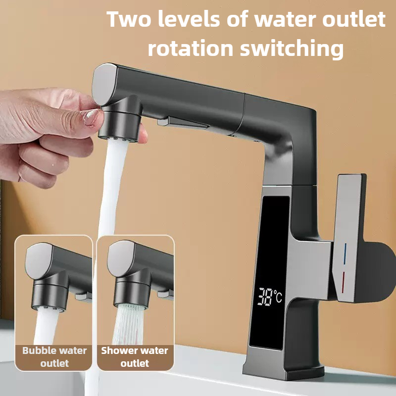 Commercial Kitchen Faucets - Digitalanzeige, ziehender Wasserhahn, intelligenter Temperatursensor, Messing-Waschtischarmaturen,