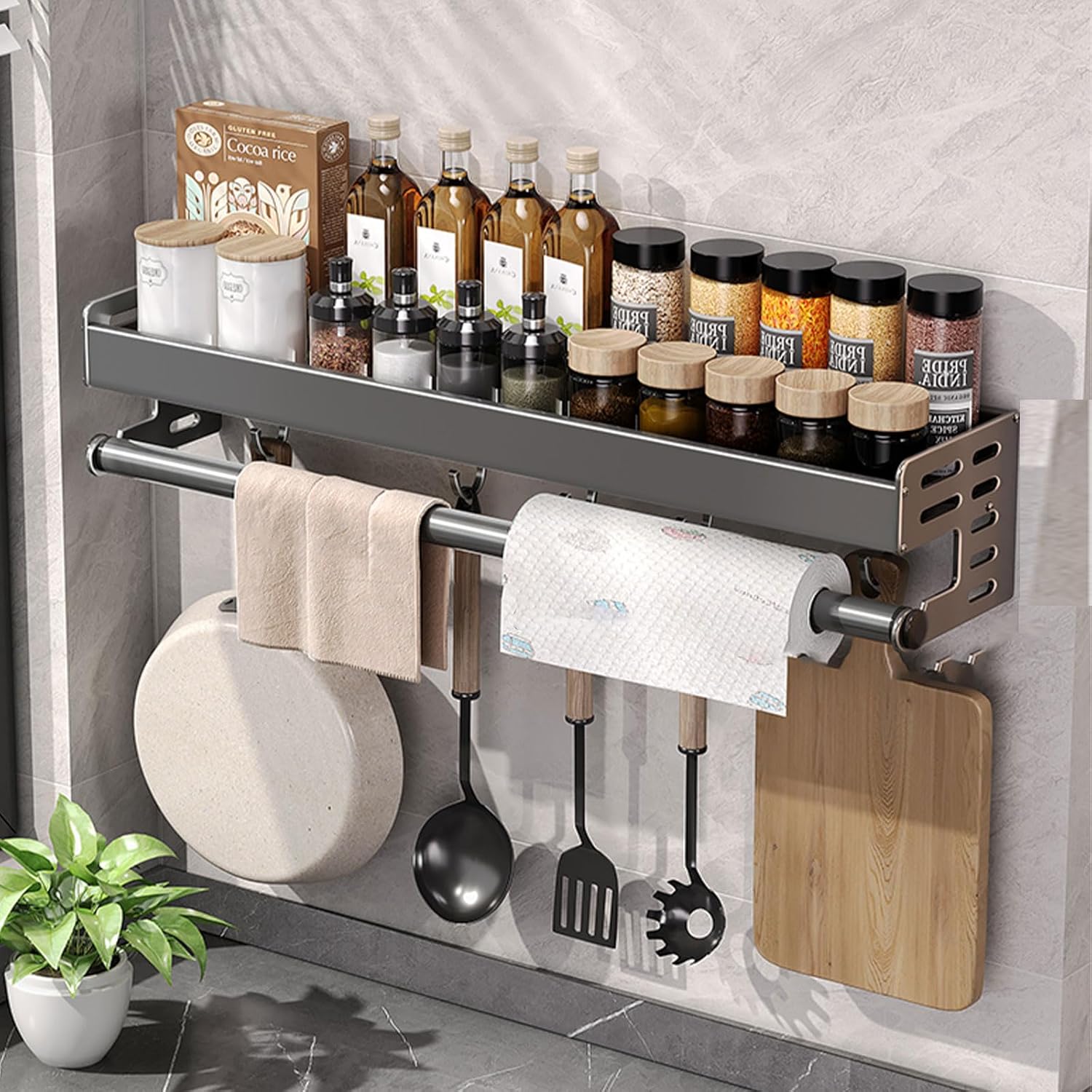 Commercial Kitchen Wall Shelves - Wandhalterung für Utensilien, multifunktionales Gewürz-Organizer-Regal mit